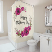 Fuchsia Poppies Floral WreatHappy Moederdag Douchegordijn (In situ)