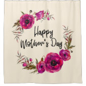 Fuchsia Poppies Floral WreatHappy Moederdag Douchegordijn (Voorkant)