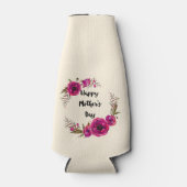 Fuchsia Poppies Floral WreatHappy Moederdag Flesjeskoeler (Voorkant)