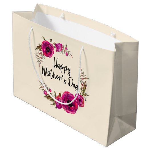 Fuchsia Poppies Floral WreatHappy Moederdag Groot Cadeauzakje (Achterkant Gekanteld)