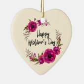Fuchsia Poppies Floral WreatHappy Moederdag Keramisch Ornament (Rechts)