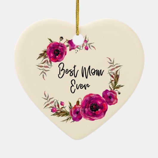 Fuchsia Poppies Floral WreatHappy Moederdag Keramisch Ornament (Achterkant)