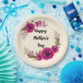 Fuchsia Poppies Floral WreatHappy Moederdag Papieren Bordje (Feest)