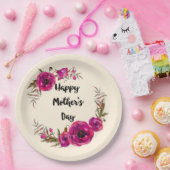 Fuchsia Poppies Floral WreatHappy Moederdag Papieren Bordje (Feest)