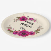 Fuchsia Poppies Floral WreatHappy Moederdag Papieren Bordje (Gekanteld)