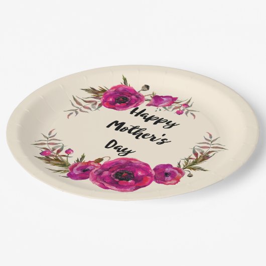 Fuchsia Poppies Floral WreatHappy Moederdag Papieren Bordje (Gekanteld)