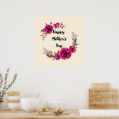 Fuchsia Poppies Floral WreatHappy Moederdag Poster (Keuken)