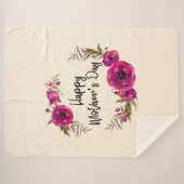 Fuchsia Poppies Floral WreatHappy Moederdag Sherpa Deken (Voorkant (horizontaal))