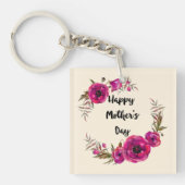 Fuchsia Poppies Floral WreatHappy Moederdag Sleutelhanger (voorkant)