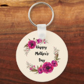 Fuchsia Poppies Floral WreatHappy Moederdag Sleutelhanger (Voorkant)