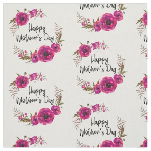 Fuchsia Poppies Floral WreatHappy Moederdag Stof (Swatch)