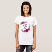 Fuchsia Poppies Floral WreatHappy Moederdag T-shirt (Voorkant volledig)