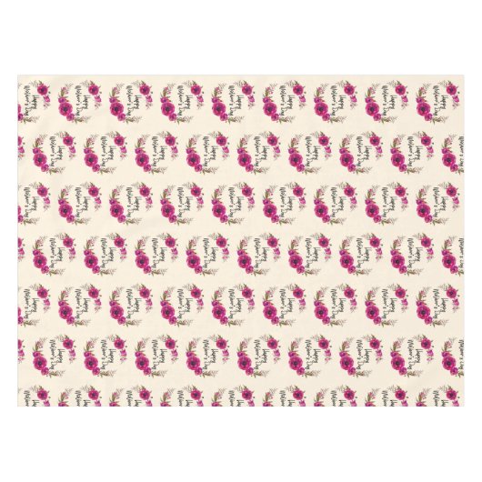 Fuchsia Poppies Floral WreatHappy Moederdag Tafelkleed (Voorkant (Horizontaal))