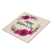 Fuchsia Poppies Floral WreatHappy Moederdag Tegeltje (Zijkant)