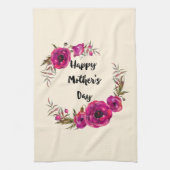 Fuchsia Poppies Floral WreatHappy Moederdag Theedoek (Verticaal)