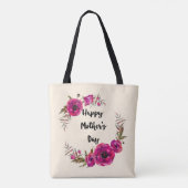 Fuchsia Poppies Floral WreatHappy Moederdag Tote Bag (Achterkant)
