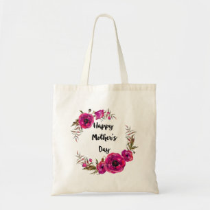 Fuchsia Poppies Floral WreatHappy Moederdag Tote Bag