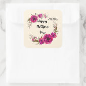 Fuchsia Poppies Floral WreatHappy Moederdag Vierkante Sticker (Tas)