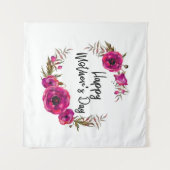 Fuchsia Poppies Floral WreatHappy Moederdag Wandkleed (Voorkant (horizontaal))