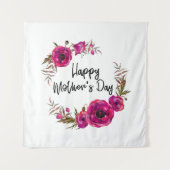 Fuchsia Poppies Floral WreatHappy Moederdag Wandkleed (Voorkant)