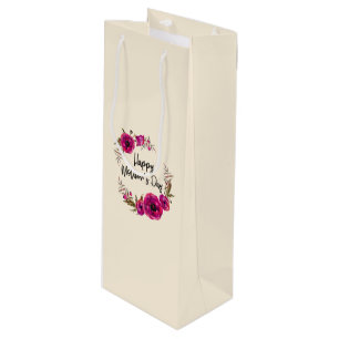 Fuchsia Poppies Floral WreatHappy Moederdag Wijn Cadeautas