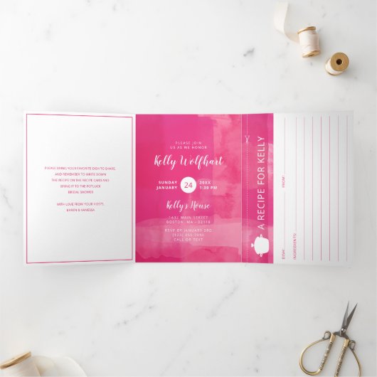 Fuchsia Potluck Vrijgezellenfeest met Recept Kaart (Binnen)