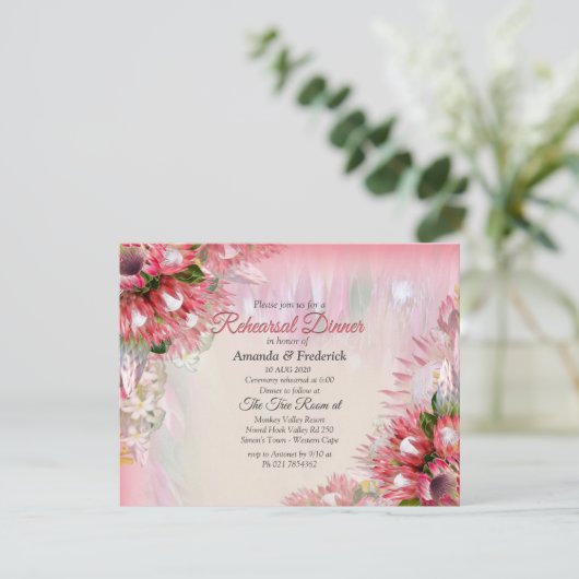 Fuchsia Protea - Blush & Gold Rehearsal diner Kaart (Staand voorkant)