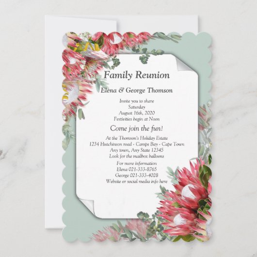 Fuchsia Protea Flower Bouquets Reunion Kaart (Voorkant)