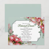 Fuchsia Protea - Greens & Gold Rehearsal diner Kaart (Voorkant / Achterkant)