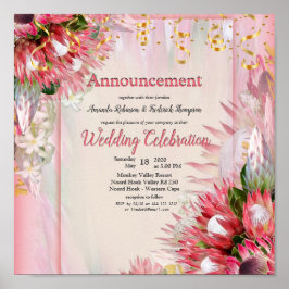 Fuchsia Protea is met Blush & Gold Announcement Poster