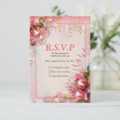 Fuchsia Protea is voorzien van Blush & Gold linten RSVP Kaartje (Staand voorkant)