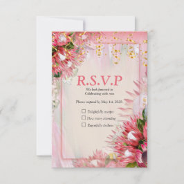 Fuchsia Protea is voorzien van Blush & Gold linten RSVP Kaartje