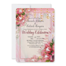 Fuchsia Protea is voorzien van Blush & Gold Ribbon