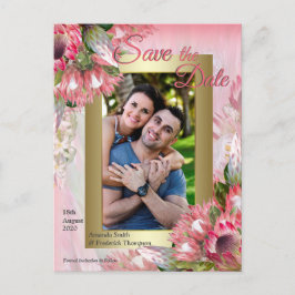 Fuchsia Protea is voorzien van Blush & Gold Save t Aankondigingskaart