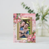 Fuchsia Protea is voorzien van Blush & Gold Save t Aankondigingskaart (Staand voorkant)