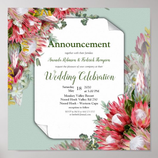 Fuchsia Protea wordt met de Groenen en de Gouden A Poster (Voorkant)