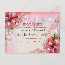 Fuchsia Protea's - Blush & Gold Ribben Verloving Uitnodiging Briefkaart