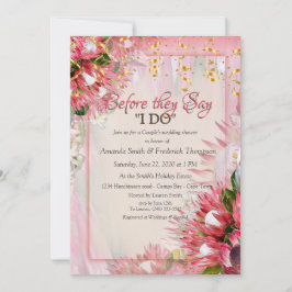 Fuchsia Protea's met Blush & Gold Trouwdouche Kaart