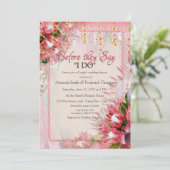 Fuchsia Protea's met Blush & Gold Trouwdouche Kaart (Staand voorkant)
