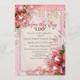 Fuchsia Protea's met Blush & Gold Trouwdouche Kaart