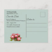 Fuchsia Protea's met Green & Gold Save the Date Aankondigingskaart (Achterkant)