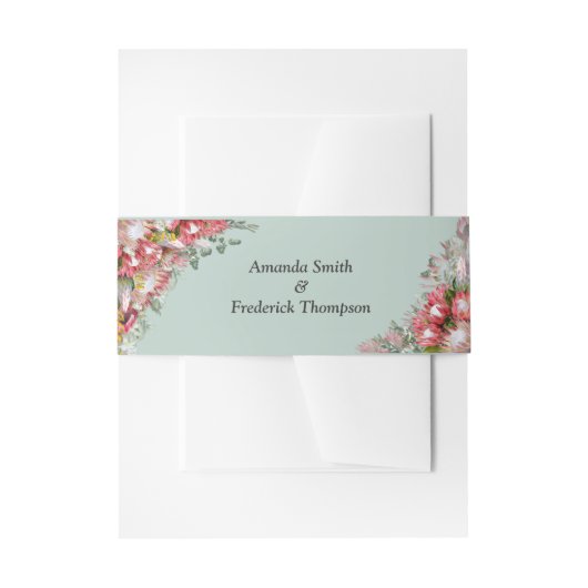 Fuchsia Protea's met groene & gouden envelopband Uitnodigingen Wikkel (Voorkant Voorbeeld)