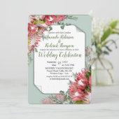 Fuchsia Protea's met Groenen & Gouden Lint Kaart (Staand voorkant)