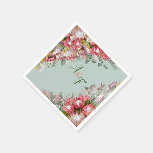 Fuchsia Protea's & Sage Groene bladeren servetten (Hoek)