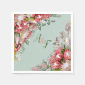 Fuchsia Protea's & Sage Groene bladeren servetten (Voorkant)