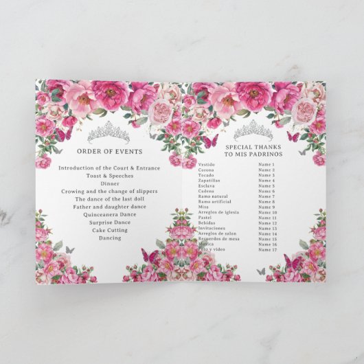 Fuchsia Quinceanera Padrinos Church Events Program Programma (Binnen)