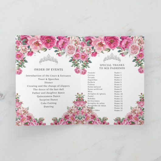 Fuchsia Quinceanera Padrinos Church Events Program Programma (Binnen)