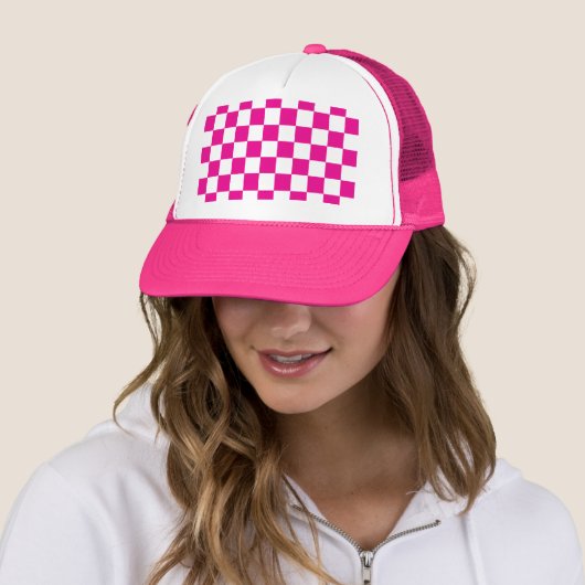 Fuchsia Racing Checkered Flag Display Trucker Pet (In situ)