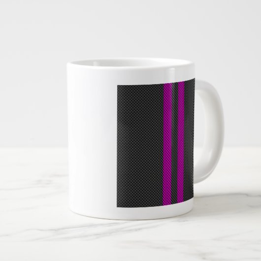 Fuchsia Racing Stripes in koolstofvezelstijl Grote Koffiekop (Voorkant rechts)