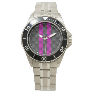 Fuchsia Racing Stripes in koolstofvezelstijl Horloge